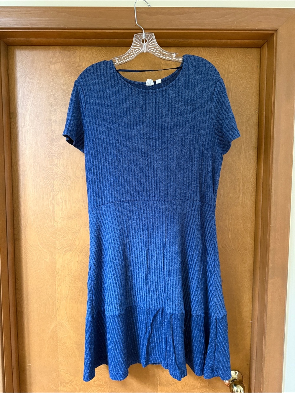 GAP Navy Ribbed Short Sleeve Midi Dress